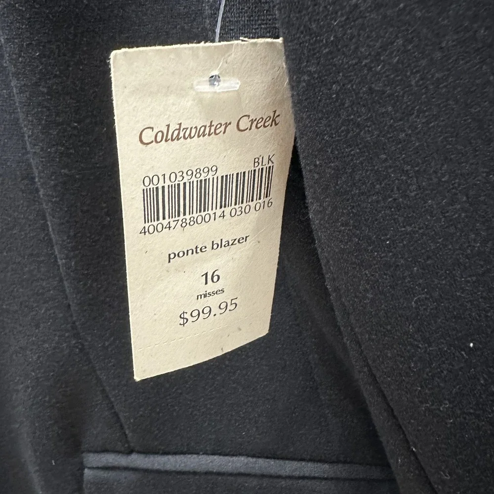 Coldwater Creek Minimalist Black Ponte Shaped Blazer Sz 16 Academia Office NWT